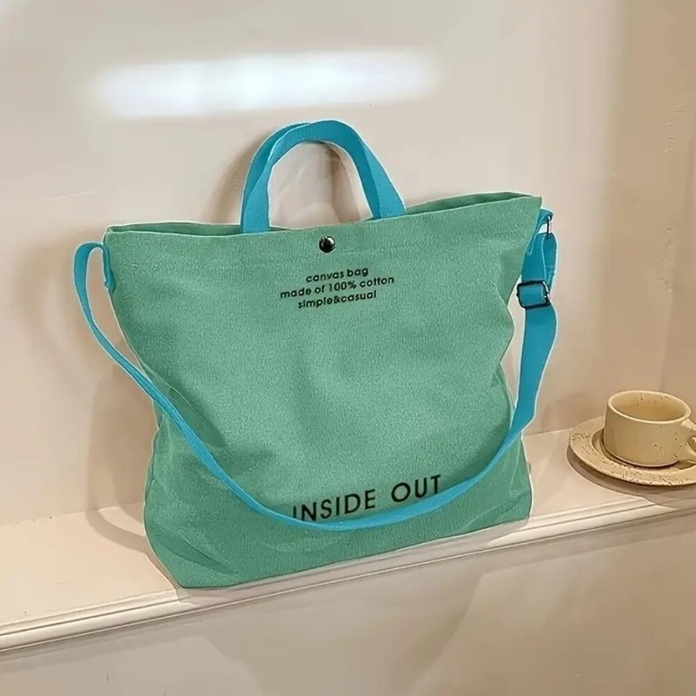 Inside Out Canvas Tote Bag - Teal